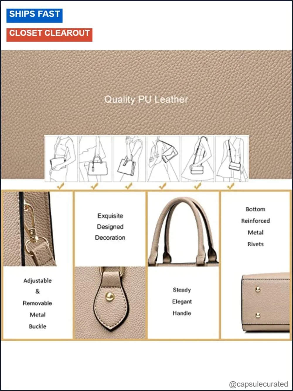 Women's Crossbody Satchel Tote Handbag Vegan Leather Multi-Pocket